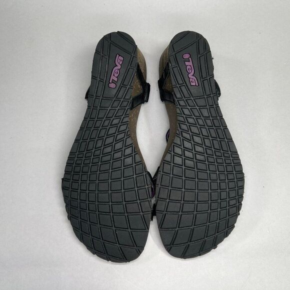 Teva Cabrillo Sandals Women's Size 10 Black Leather Crossover Hook Loop Wedge - Picture 9 of 11